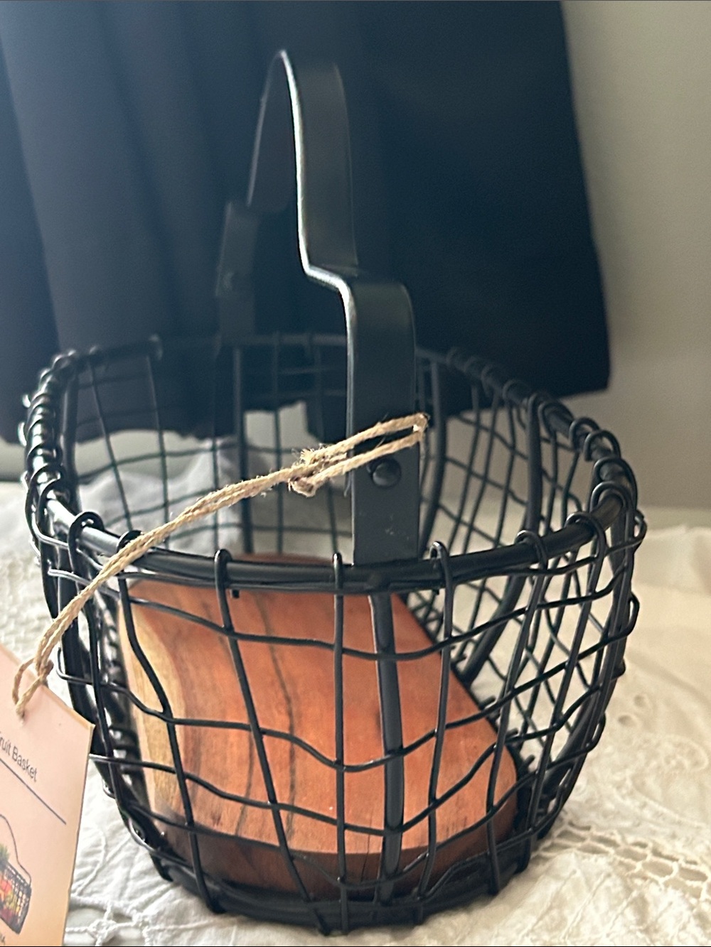 Black Wire Basket with Wooden Base - Rustic Home Accent - Picture 6 of 6